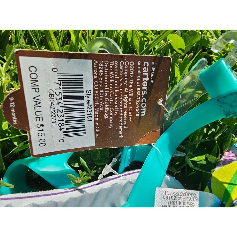 Carters Baby Girl Floral Teal Rosette Thong Sandals Shoes Size 4 9-12 Months NEW